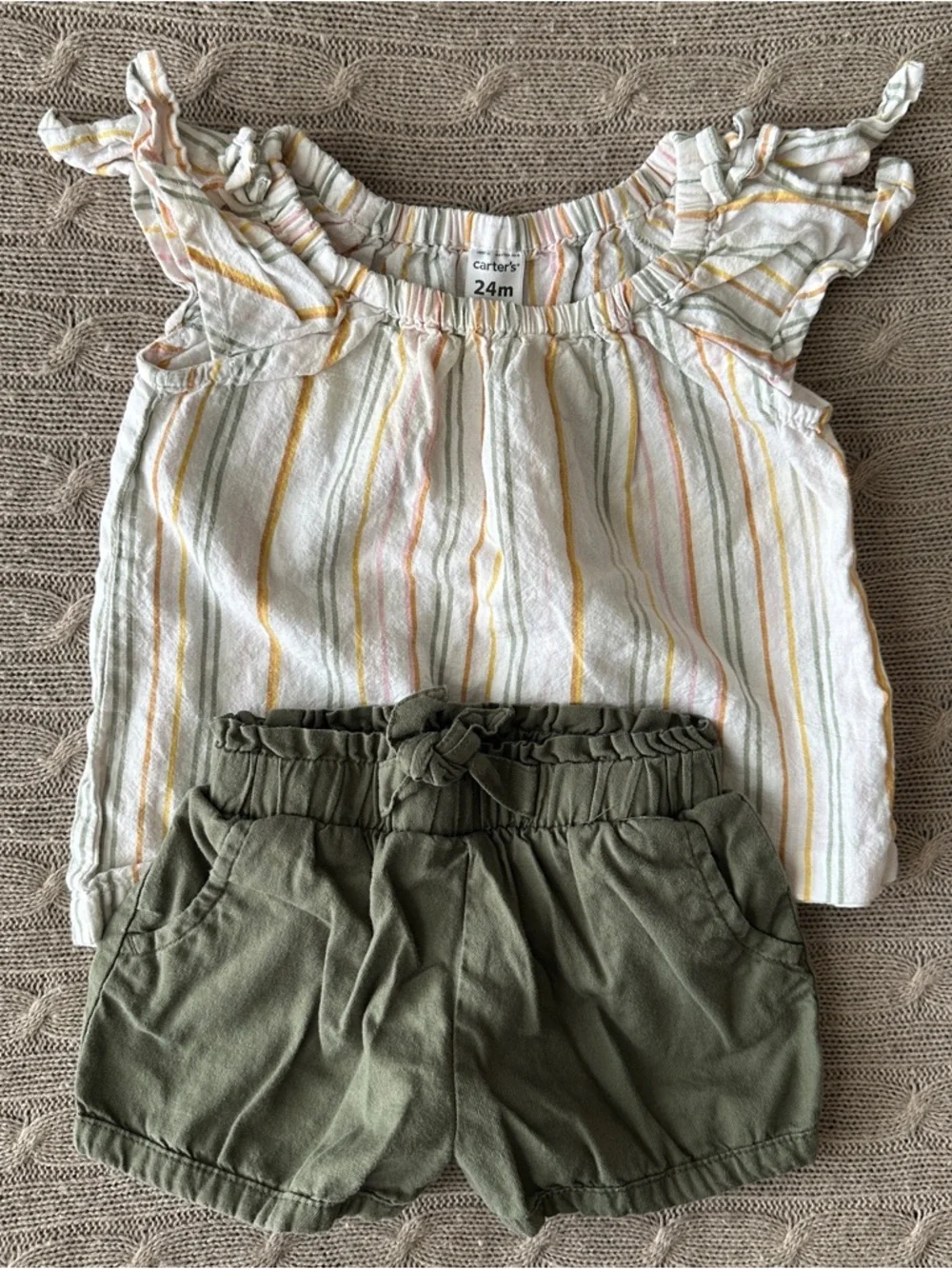 EUC Carter's 4pc Mix’n’Match Bundle, Olive Green & Pink Eyelet & Stripes, 24 Mo